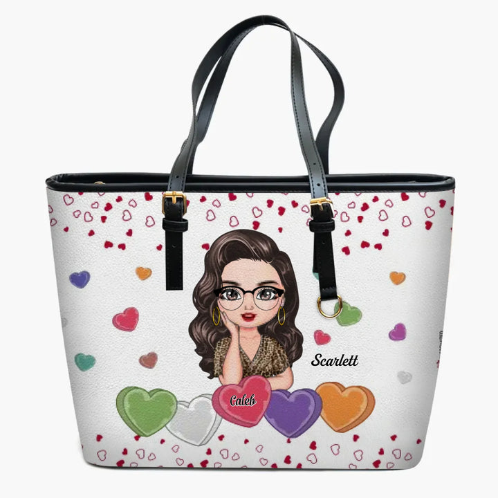 Personalized Leather Bucket Bag - Gift For Grandma - Grandma's Sweethearts ARND037