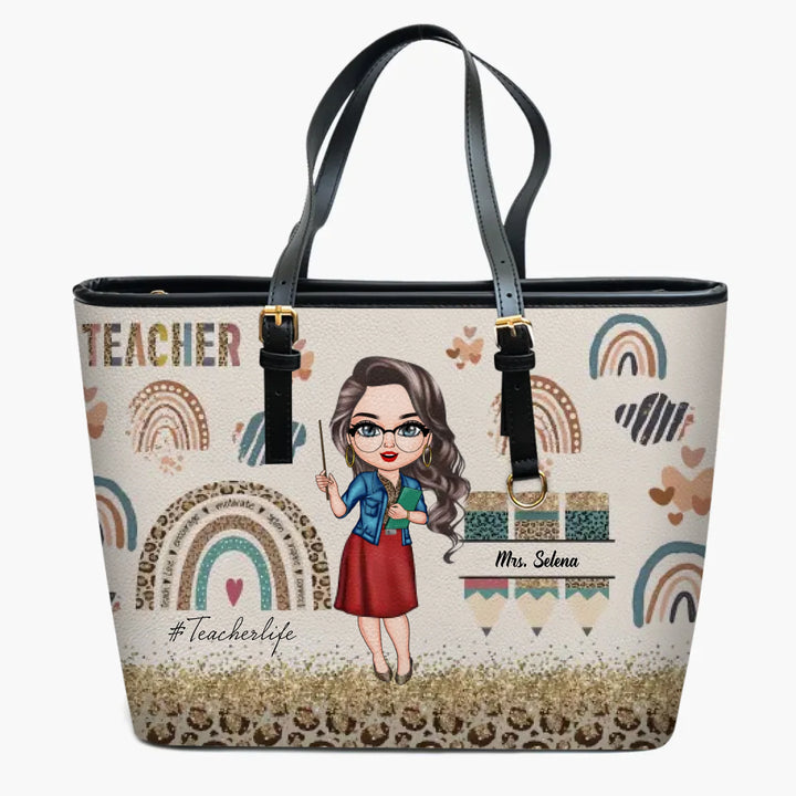Personalized Leather Bucket Bag - Gift For Teacher - Teacher Life ARND036
