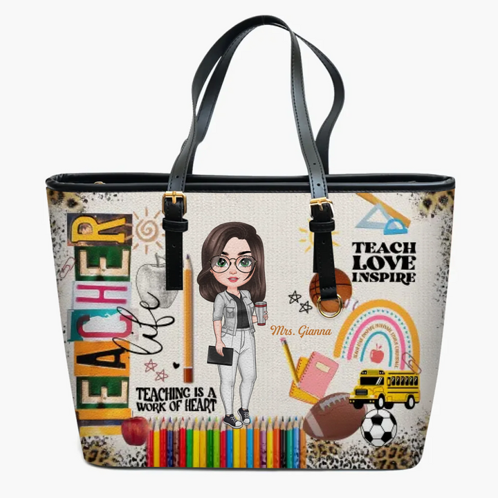 Personalized Custom Leather Bucket Bag - Teacher's Day, Birthday Gift For Teacher - Teaching Is A Work Of Heart
