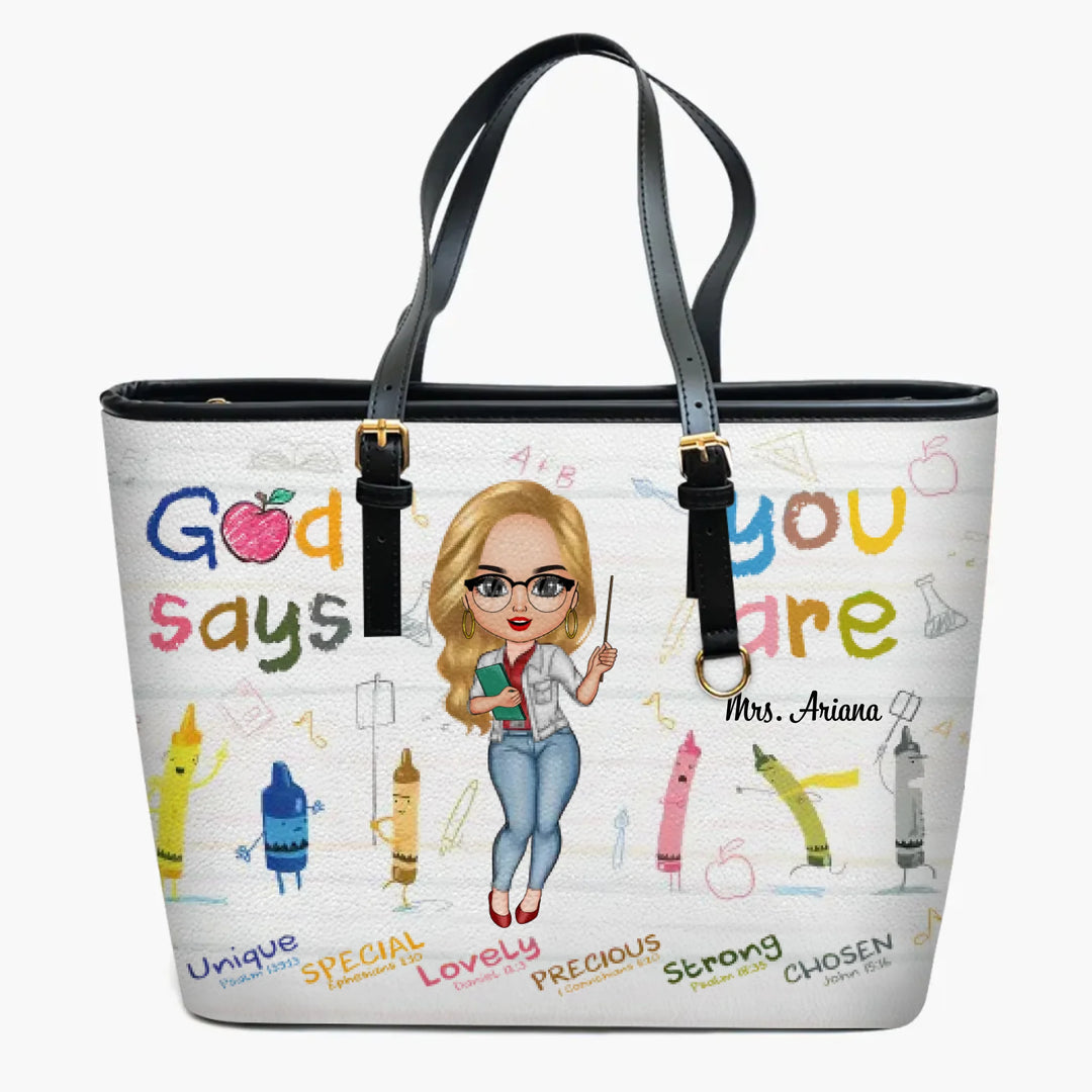 Personalized Custom Leather Bucket Bag - Birthday, Teacher's Day Gift For Teacher - God Says You Are