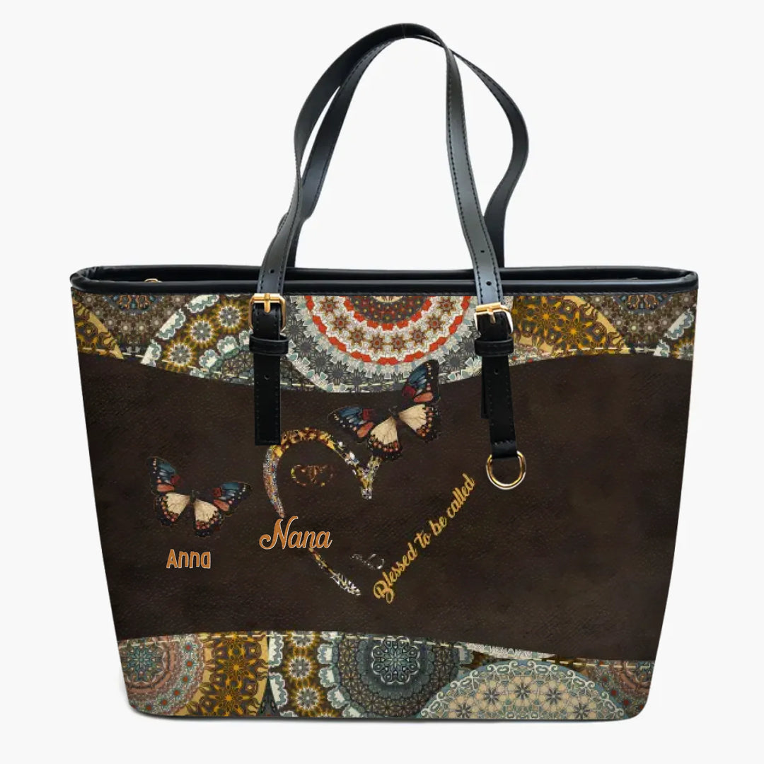 Blessed To Be Called Nana - Personalized Custom Leather Bucket Bag - Gift For Grandma, Mom
