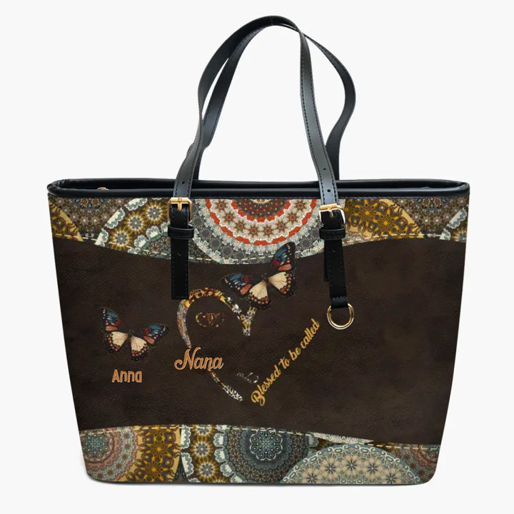 Blessed To Be Called Nana - Personalized Custom Leather Bucket Bag - Gift For Grandma, Mom