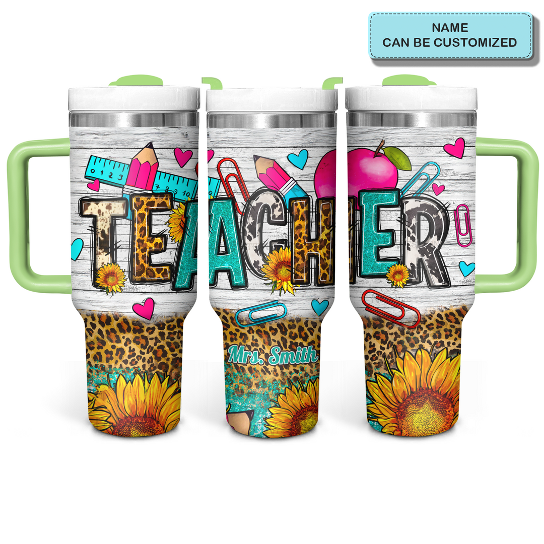 Teacher Sunflower - Personalized Tumbler with Handle - Gift for Teacher - NCU0DK026