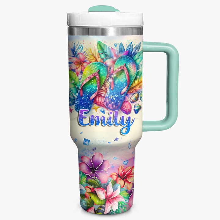 Tropical Flip Flops - Personalized Tumbler With Handle NCU0PT27