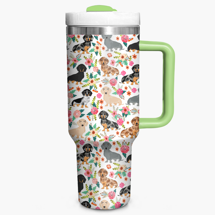 Floral Dachshund - Tumbler With Handle - Gift for Dachshund Lovers NCU0PT005