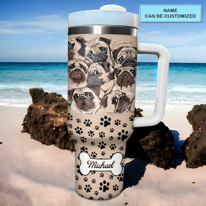 Gathering of Pugs - Personalized Tumbler With Handle - NCU0DK007