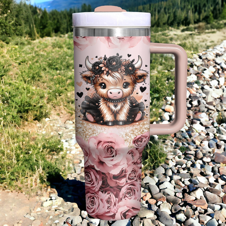Floral Moo-gic - Tumbler With Handle - Gift for Highland Cow Lovers NCU0PT004