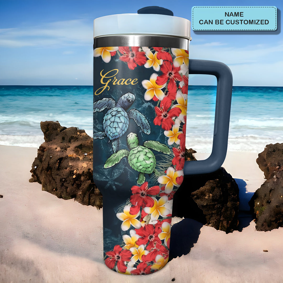 Tropical Turtle - Personalized Tumbler with Handle - NCU0TT013