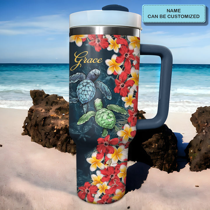 Tropical Turtle - Personalized Tumbler with Handle - NCU0TT013