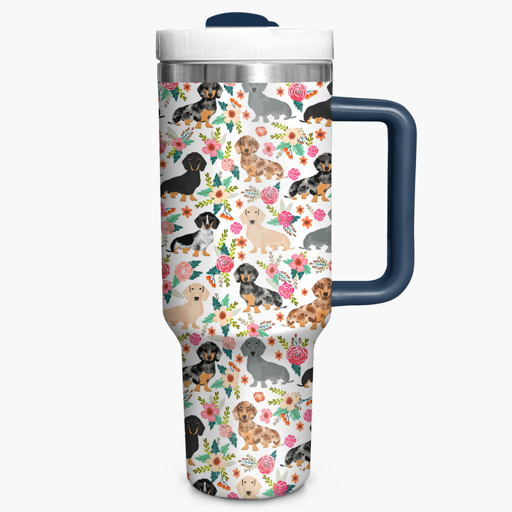Floral Dachshund - Tumbler With Handle - Gift for Dachshund Lovers NCU0PT005