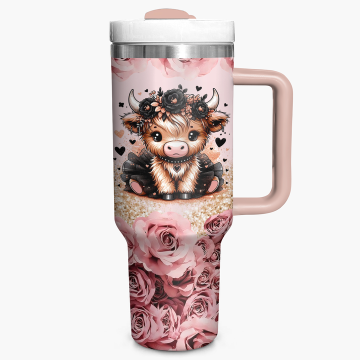 Floral Moo-gic - Tumbler With Handle - Gift for Highland Cow Lovers NCU0PT004