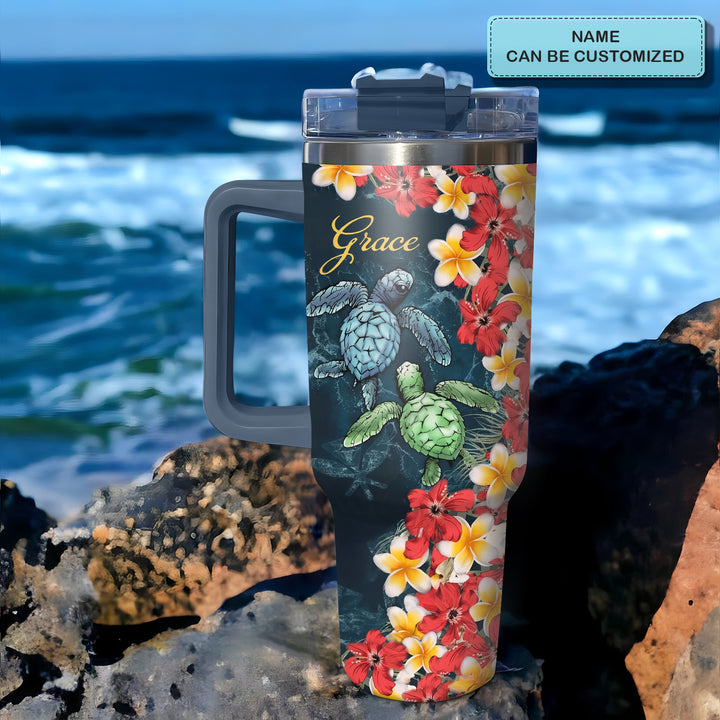 Tropical Turtle - Personalized Tumbler with Handle - NCU0TT013