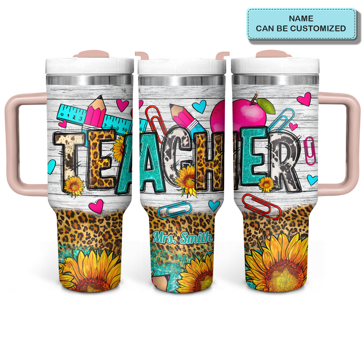 Teacher Sunflower - Personalized Tumbler with Handle - Gift for Teacher - NCU0DK026