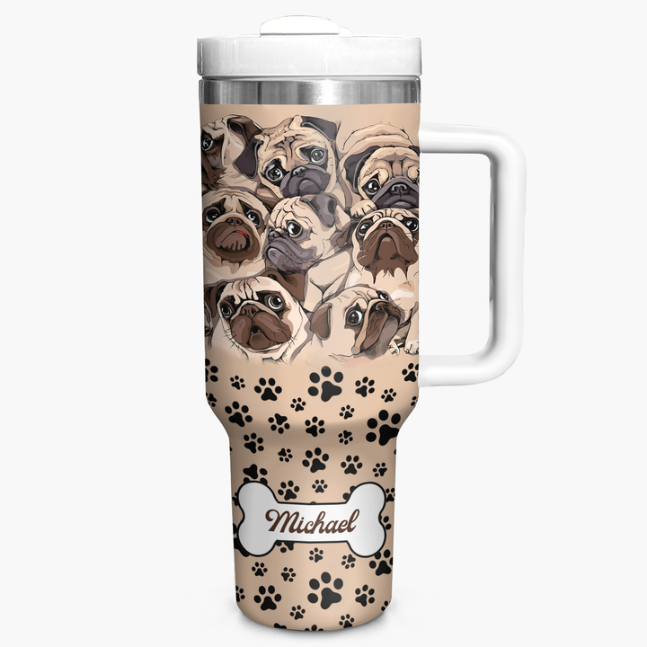 Gathering of Pugs - Personalized Tumbler With Handle - NCU0DK007