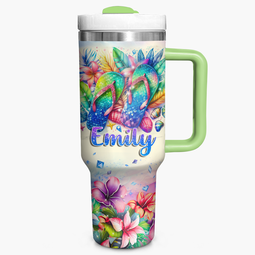 Tropical Flip Flops - Personalized Tumbler With Handle NCU0PT27