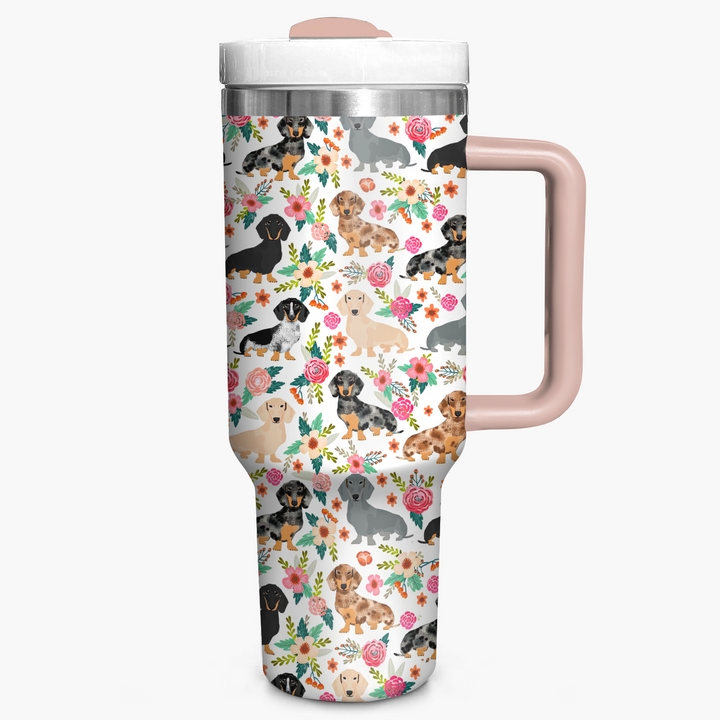 Floral Dachshund - Tumbler With Handle - Gift for Dachshund Lovers NCU0PT005