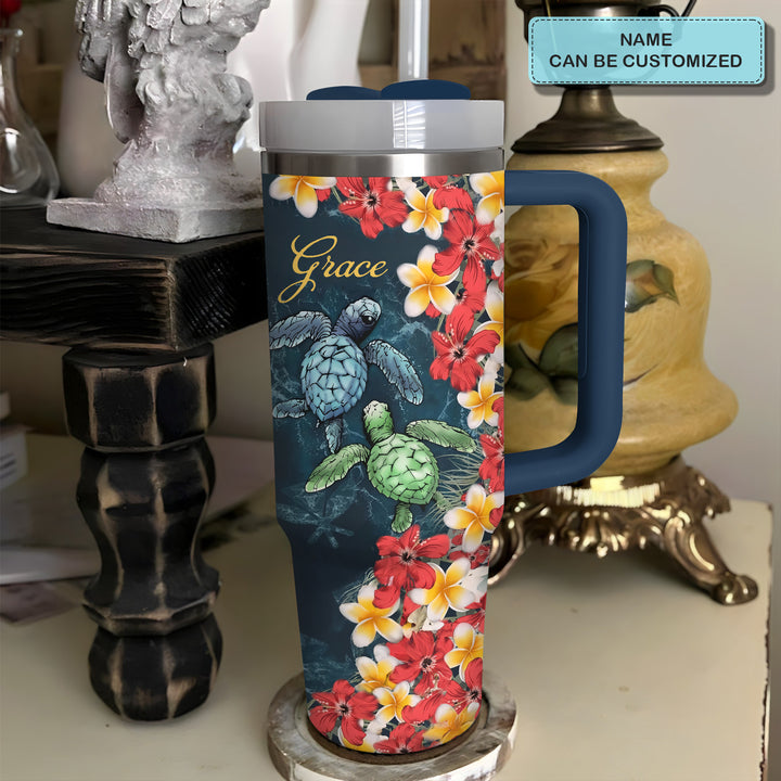 Tropical Turtle - Personalized Tumbler with Handle - NCU0TT013