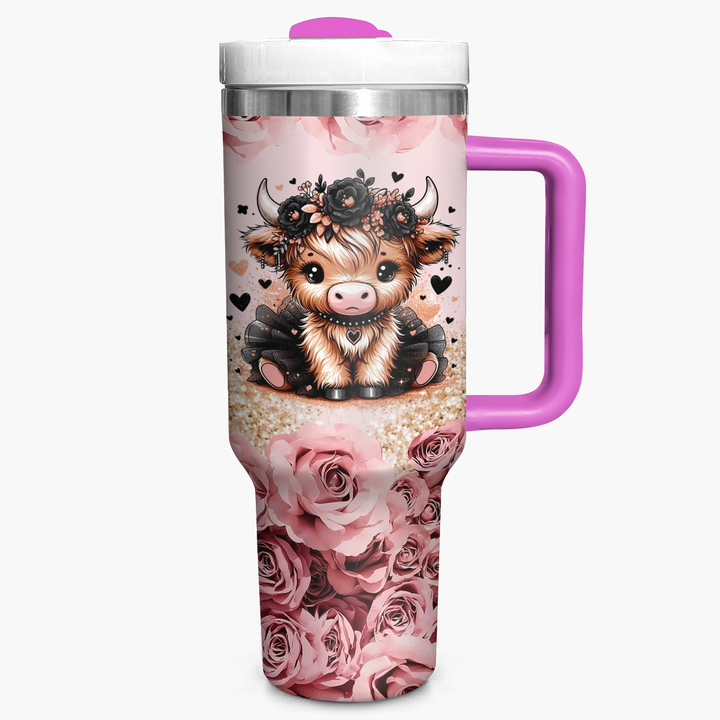 Floral Moo-gic - Tumbler With Handle - Gift for Highland Cow Lovers NCU0PT004