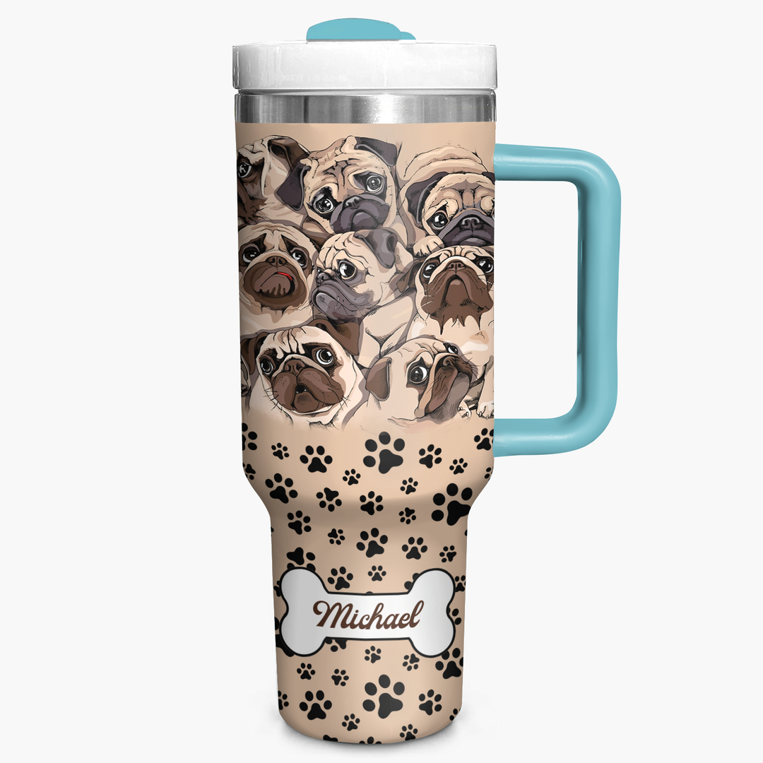 Gathering of Pugs - Personalized Tumbler With Handle - NCU0DK007