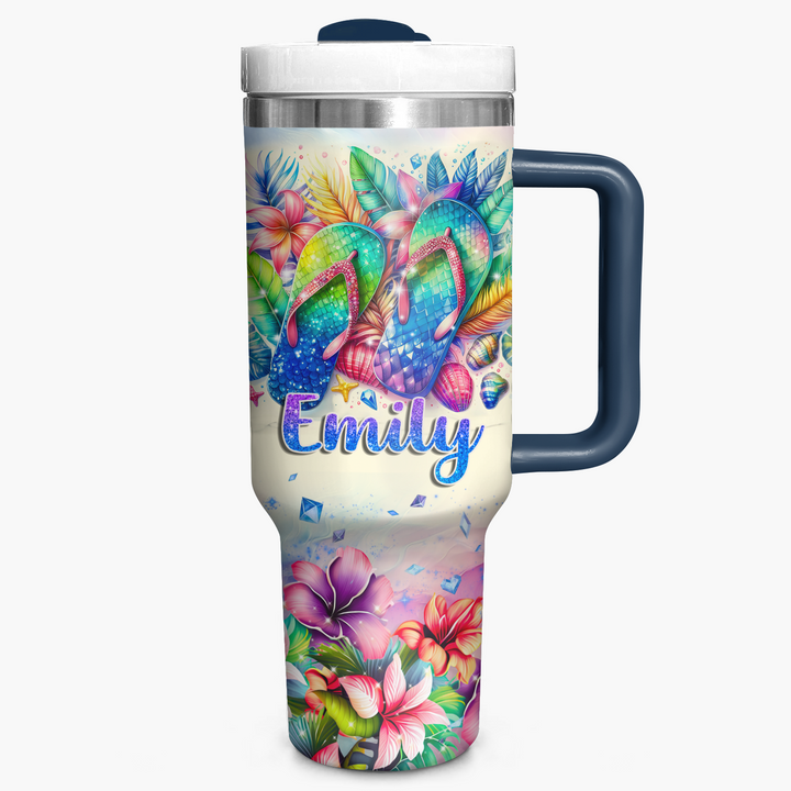 Tropical Flip Flops - Personalized Tumbler With Handle NCU0PT27