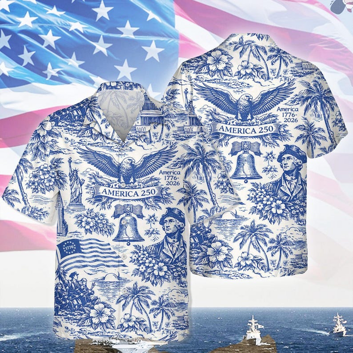 America 250 Patriotic Toile Hawaiian T-Shirt - America 250th Anniversary Gifts For Men, Dad, Grandpa, Husband NCU0VL103