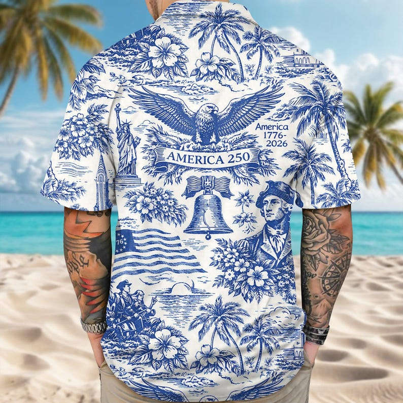 America 250 Patriotic Toile Hawaiian T-Shirt - America 250th Anniversary Gifts For Men, Dad, Grandpa, Husband NCU0VL103