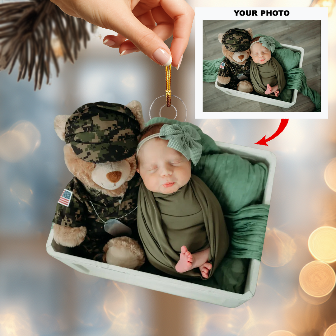 Angel of Our Hero - Personalized Photo Mica Ornament - Christmas Gift For Family Members
