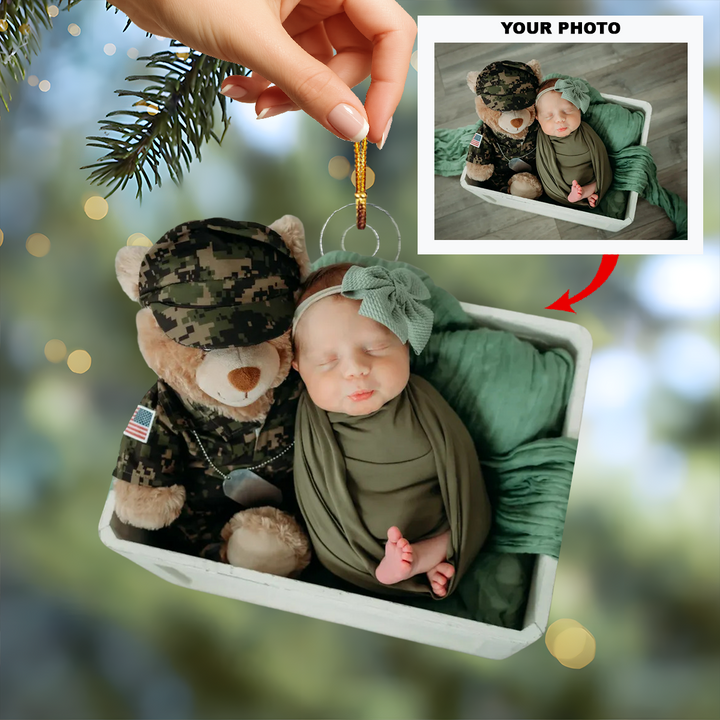 Angel of Our Hero - Personalized Photo Mica Ornament - Christmas Gift For Family Members