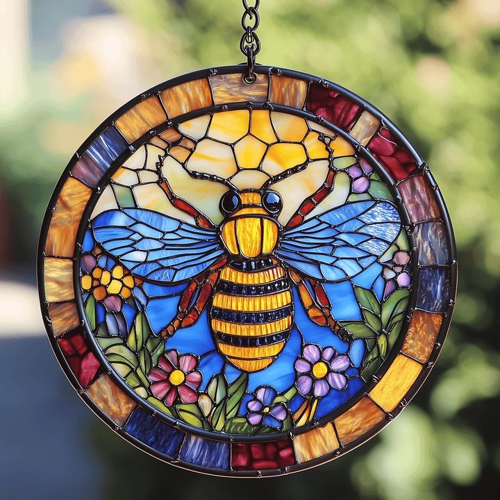 Bee Blossom Glow - Stained Glass Window Hanging Suncatcher NCU0TH019