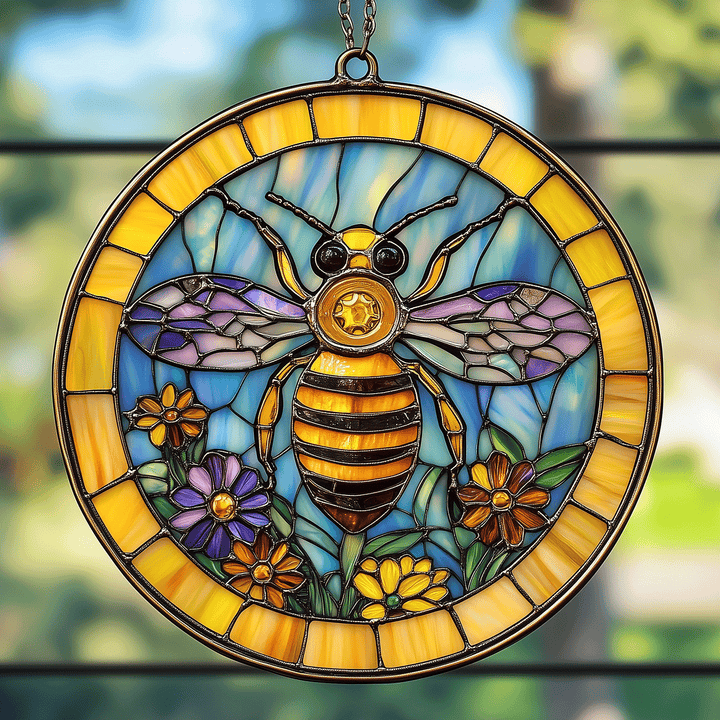 Bee Sunlit Harmony - Stained Glass Window Hanging Suncatcher NCU0TH021