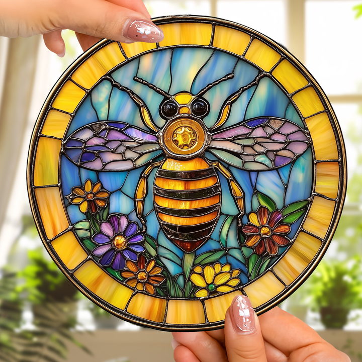 Bee Sunlit Harmony - Stained Glass Window Hanging Suncatcher NCU0TH021