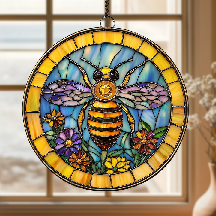 Bee Sunlit Harmony - Stained Glass Window Hanging Suncatcher NCU0TH021