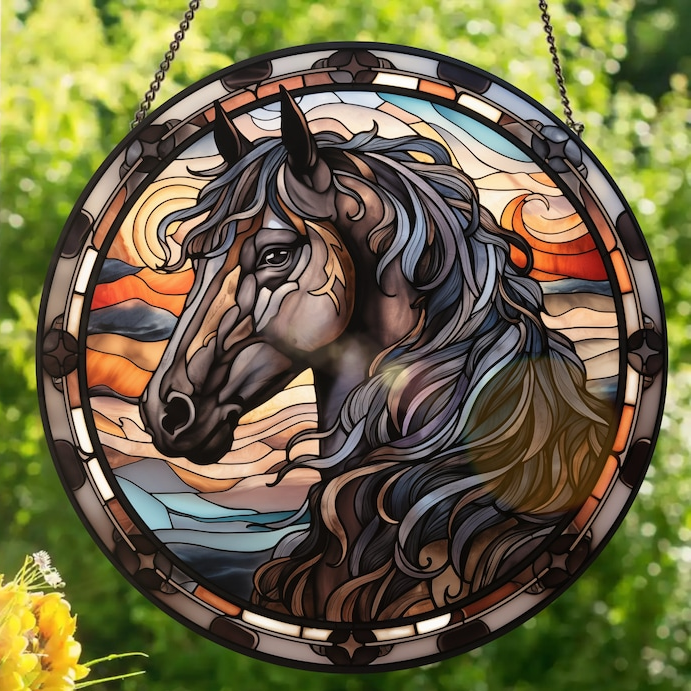 Black Horse - Stained Glass Window Hanging Suncatcher NCU0VL004