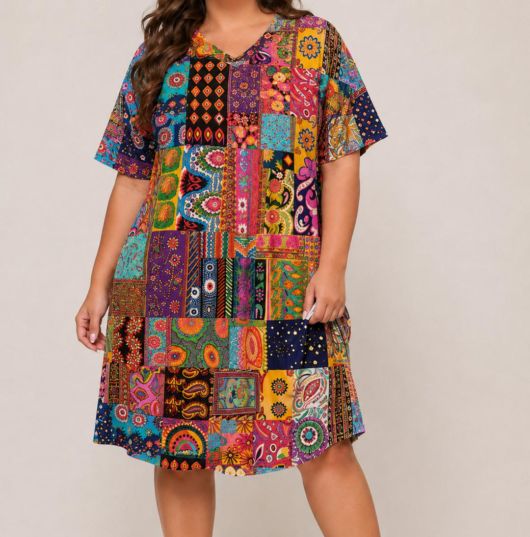 boho midi dress with short sleeves Gigio Short Sleeve Boho Leaf Print Midi Dress