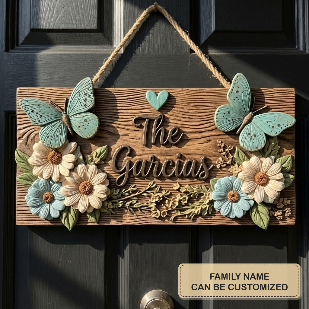 Butterfly Heart Personalized Custom Door Sign AGC0VL058