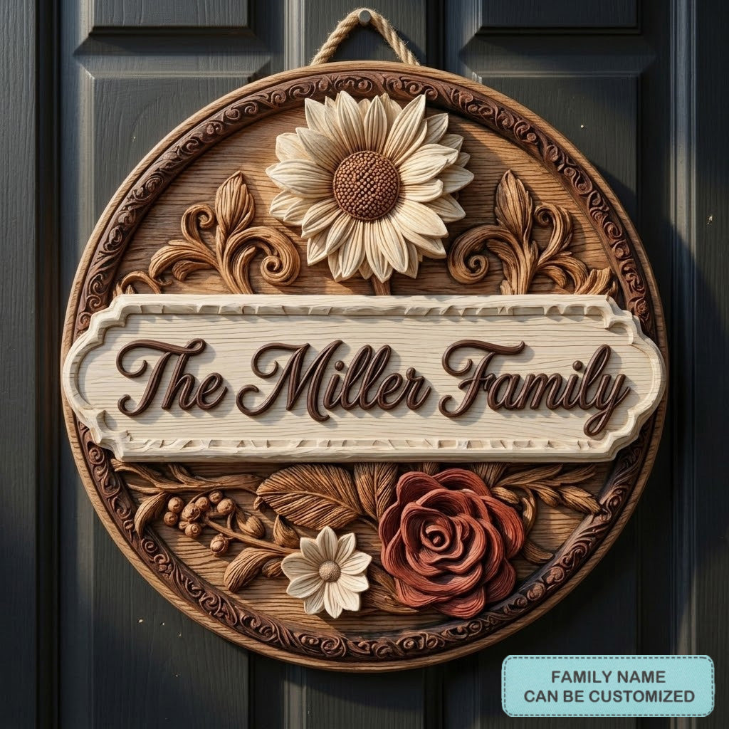 Carved Family Crest Personalized Custom Door Sign AGC0VL031
