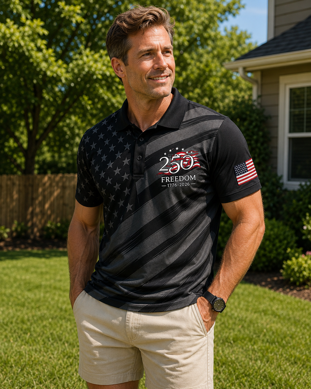 America 250th Anniversary Patriotic Polo Shirt NCU0PDT01