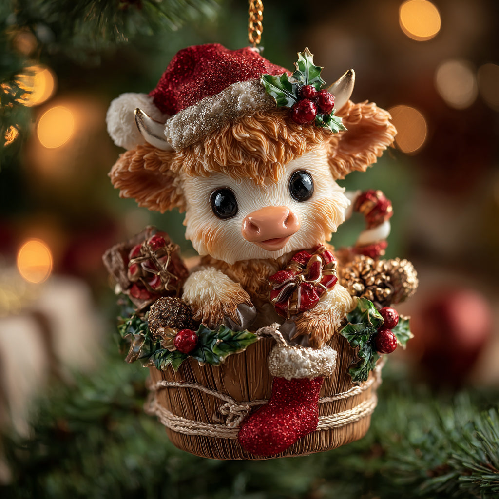 Christmas Basket Cow Mica Ornament NCU0HT058
