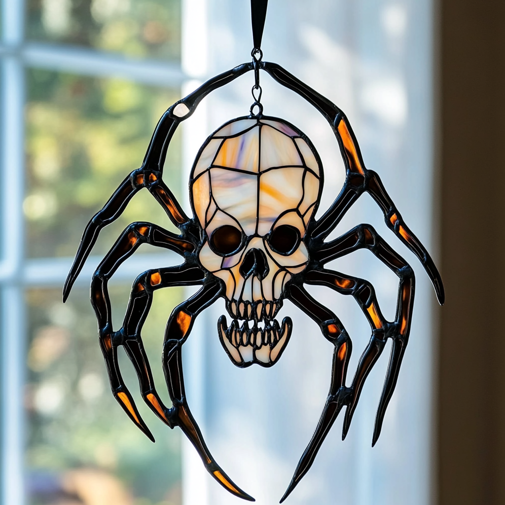 Creepy Web And Skull - Window Hanging Suncatcher NCU0PD144
