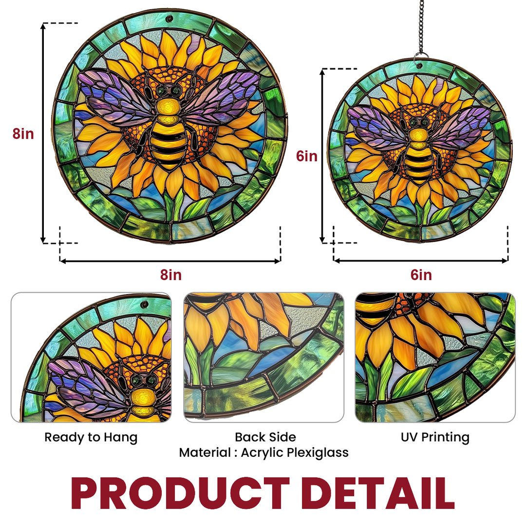 Emerald Sunflower Bee - Stained Glass Window Hanging Suncatcher NCU0TH023