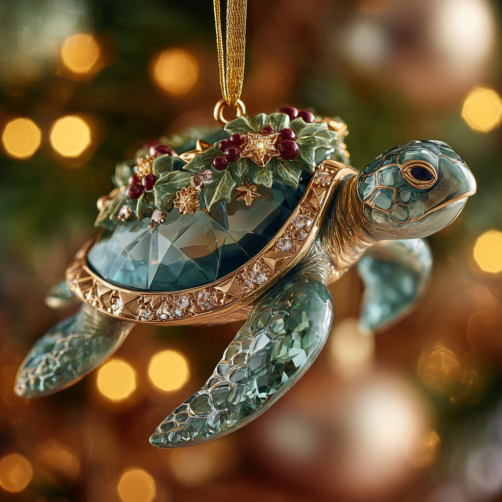 Emerald Wreath Turtle Mica Ornament NCU0DH207