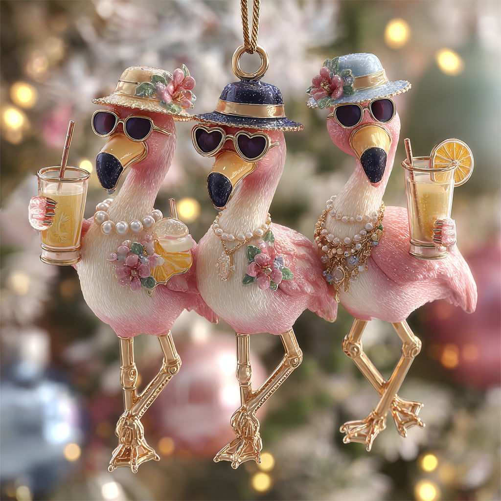 Festive Flamingo Friends Mica Ornament NCU0HT116