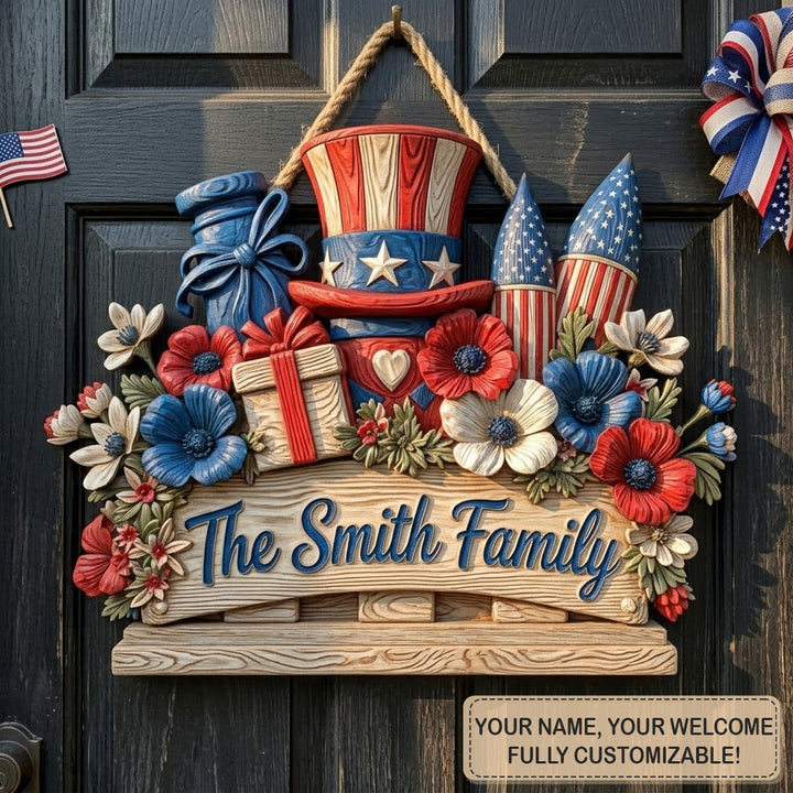 Festive Liberty Hat Personalized Custom Door Sign AGC0VL068