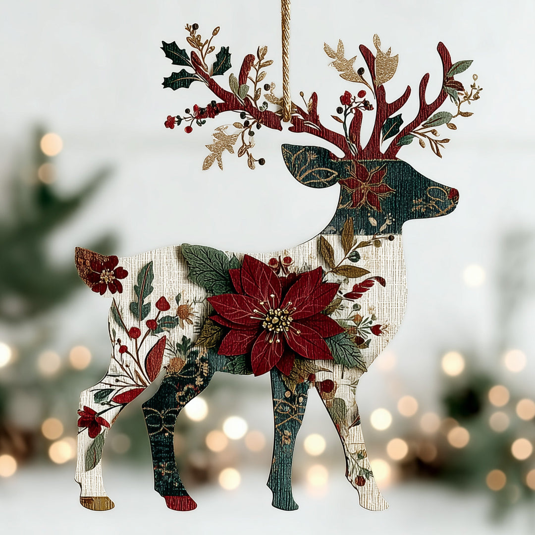 Festive Reindeer Bloom Wood Ornament NCU0DH318