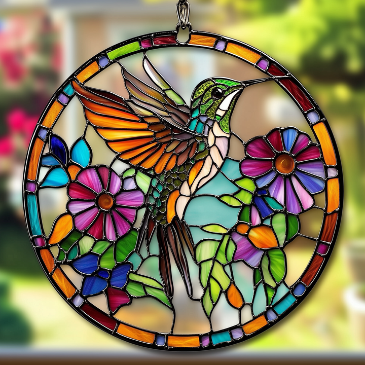 Floral Hummingbird - Stained Glass Window Hanging Suncatcher NCU0TH013