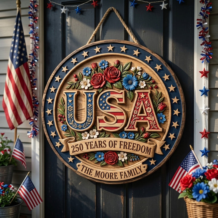 Floral Freedom USA Personalized Custom Door Sign AGC0VL084