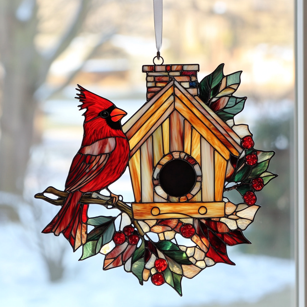 Frosted Cardinal Charm - Window Hanging Suncatcher NCU0PD156