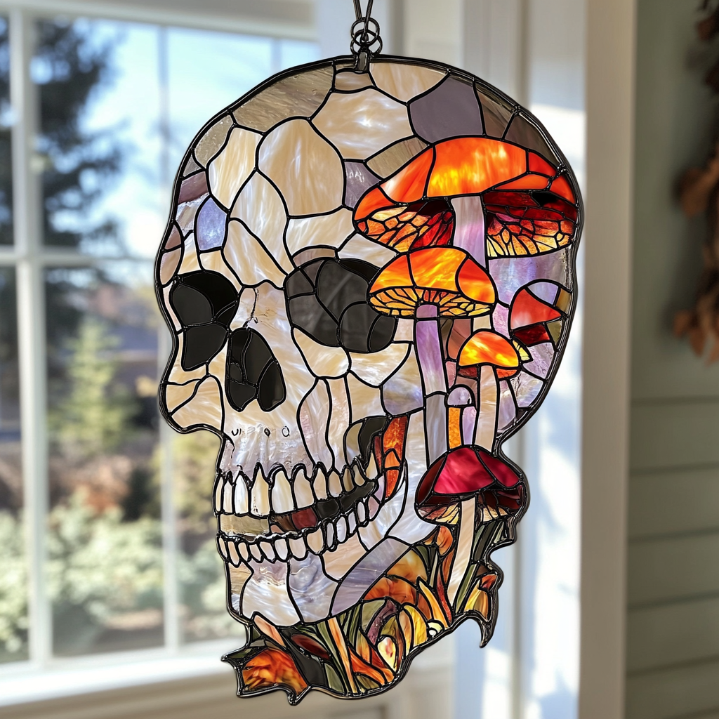Ghostly Skull Mushrooms - Window Hanging Suncatcher NCU0PD090