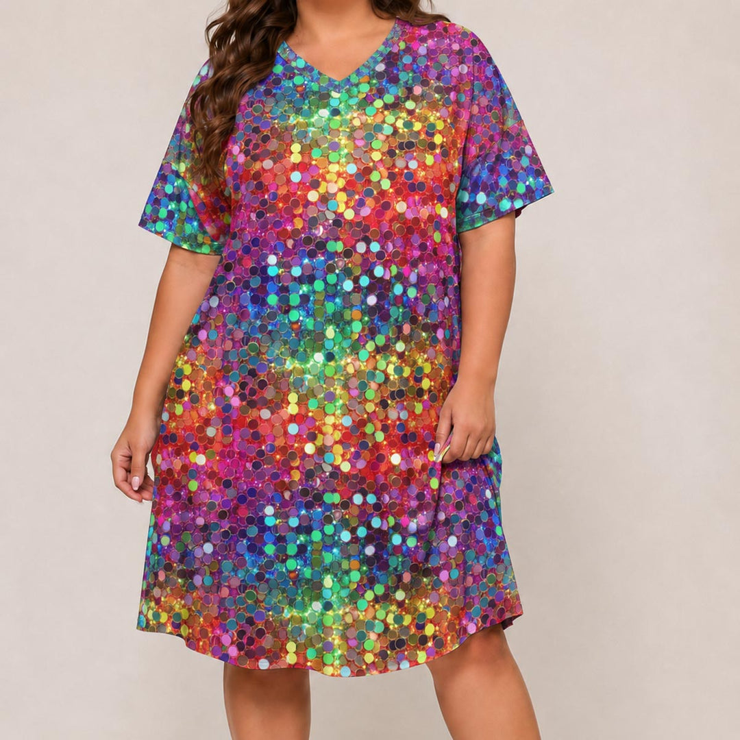 Glitter Burst Short Sleeve V Neck Midi Dress NCU0DV149