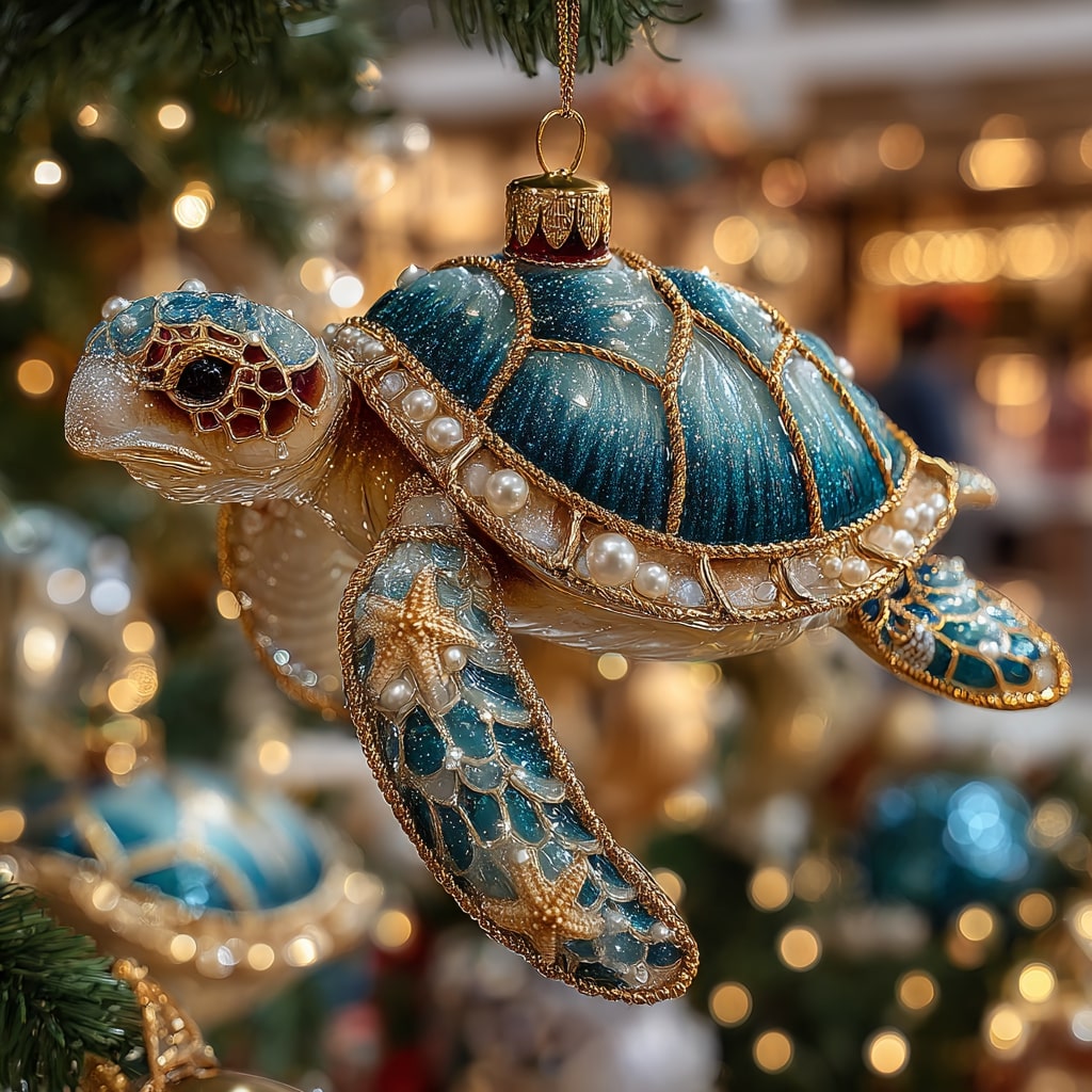Glittery Aqua Turtle Mica Ornament NCU0NL114